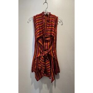 Naracamicie Nara Camicie Colorful Linen Tie Front Top Vest Artsy Slits Striped